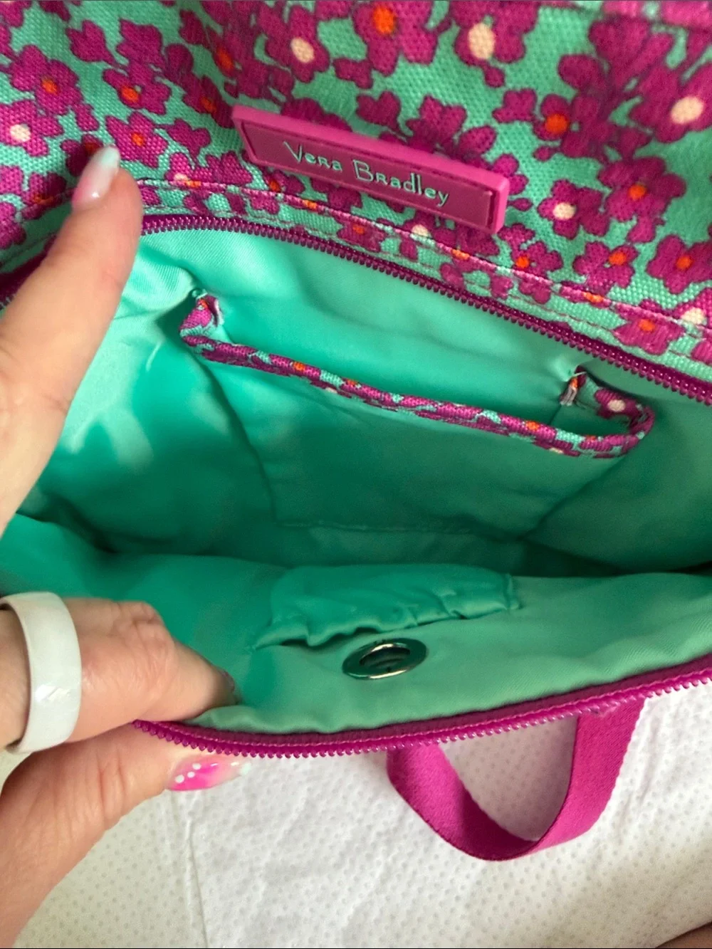 Vera Bradley Bright Magenta Floral Crossbody with Teal Accents